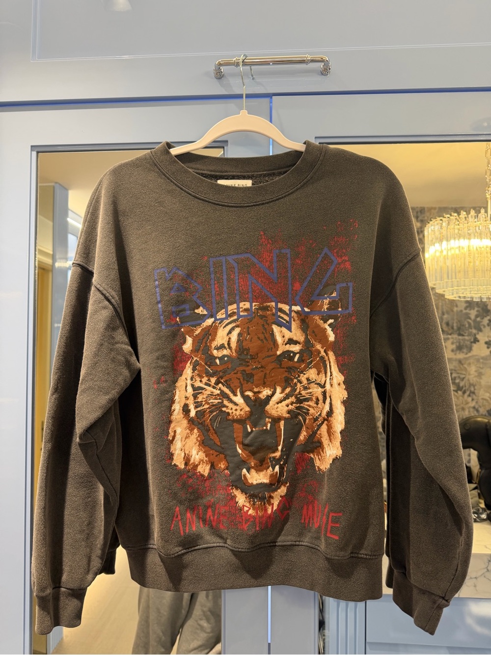 ANINE BING Tiger Muse Graphic Sweatshirt Washed Charcoal Size S